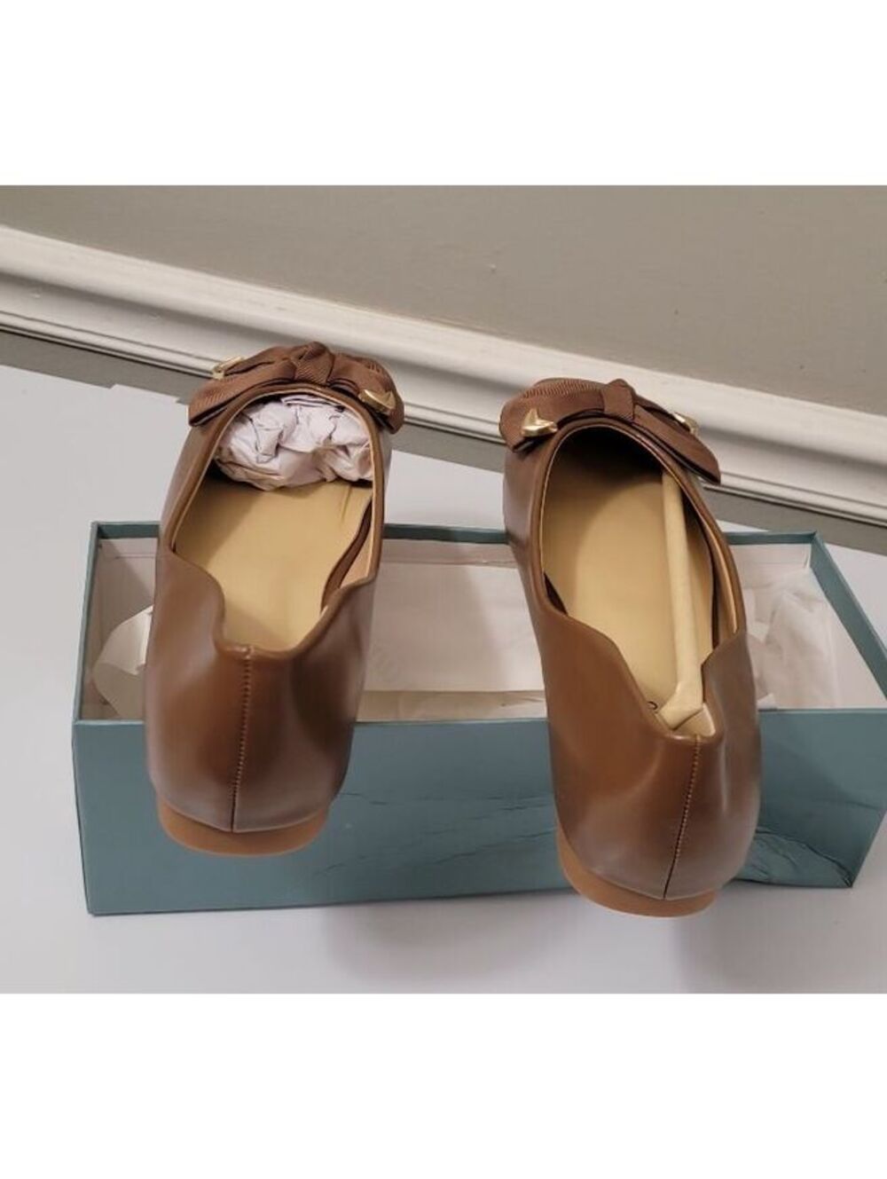 C.Paravano Brown Leather Ballerina Eva Bow Flats Women's  Shoes EU Size 39.5 - Picture 6 of 8